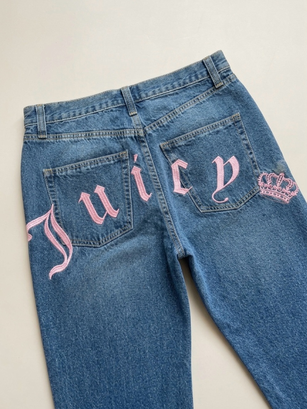 Juicy Couture Blue Denim Jeans with Pink Embroidered Script